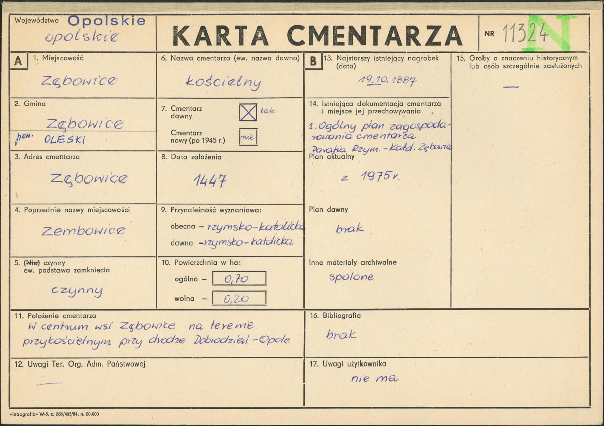 KC - Karta cmentarza, skan nr 1