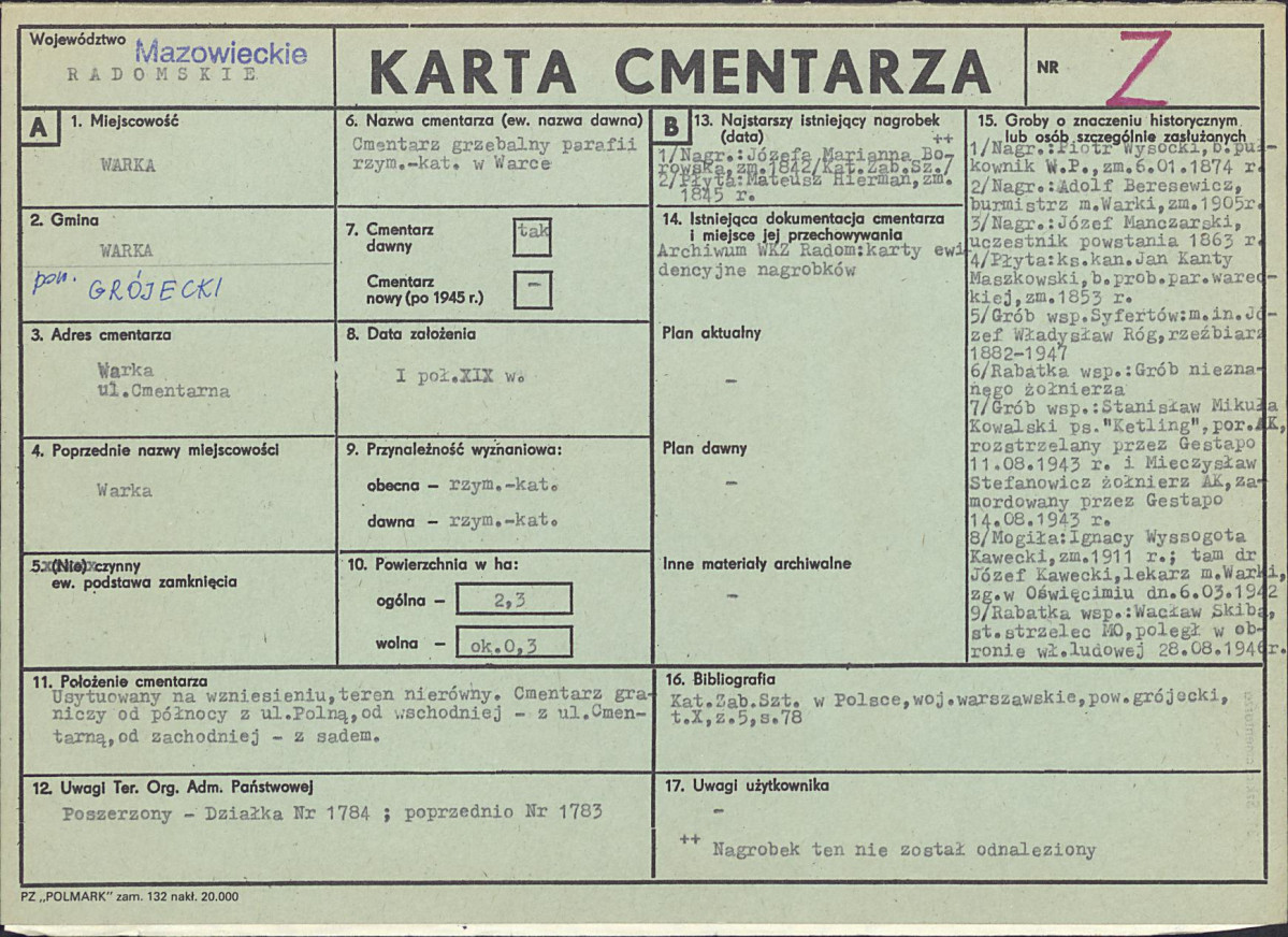 KC - Karta cmentarza, skan nr 1