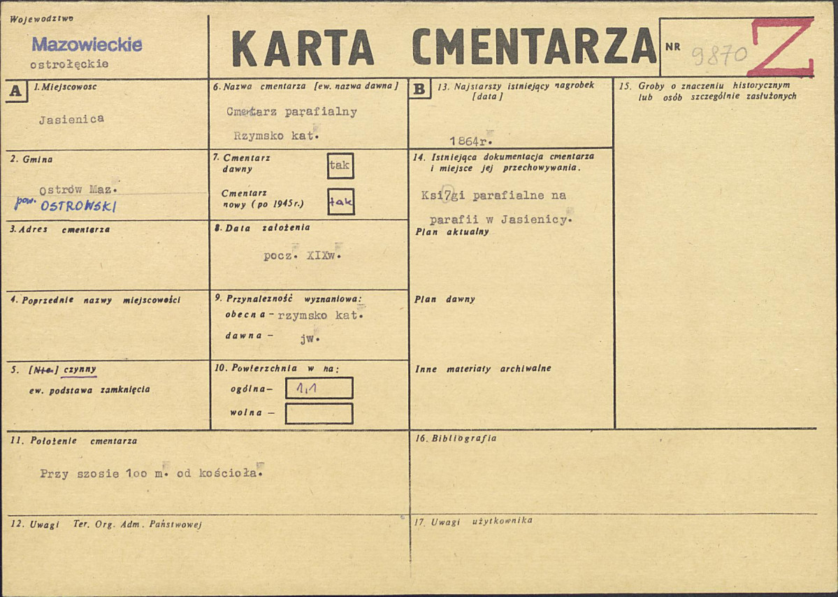 KC - Karta cmentarza, skan nr 1