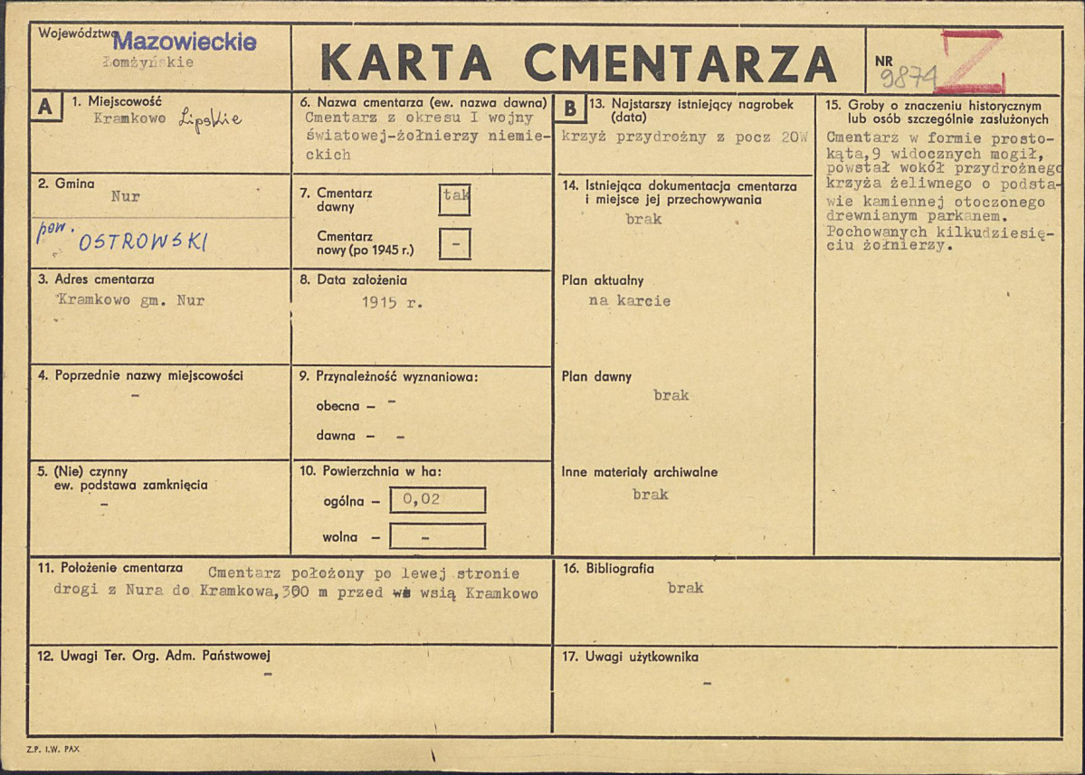 KC - Karta cmentarza, skan nr 1