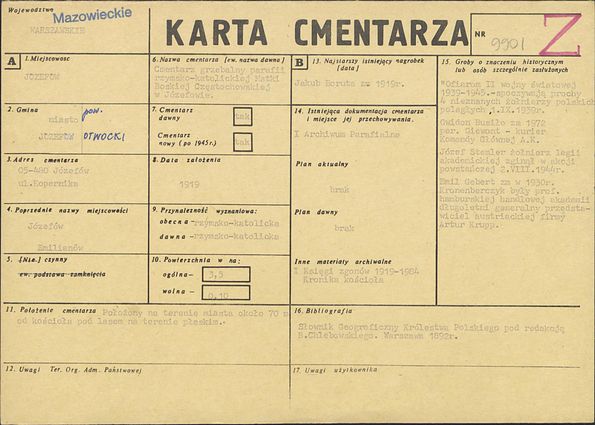 KC - Karta cmentarza, skan nr 1