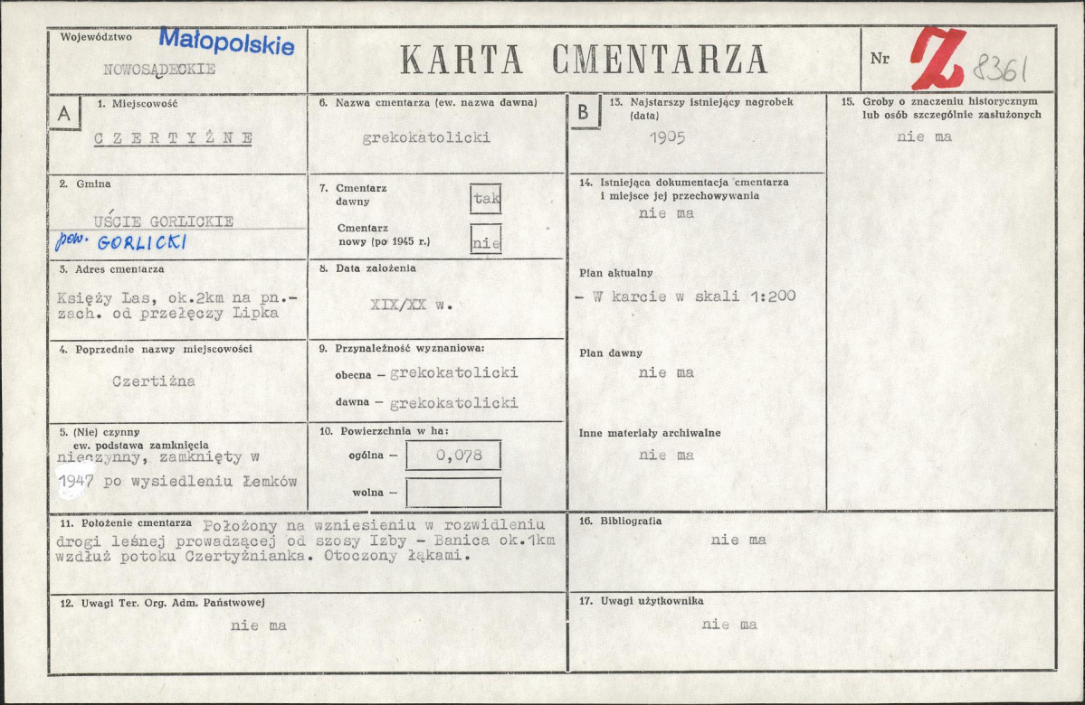 KC - Karta cmentarza, skan nr 1