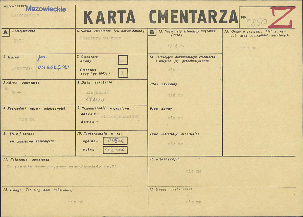 KC - Karta cmentarza, skan nr 1
