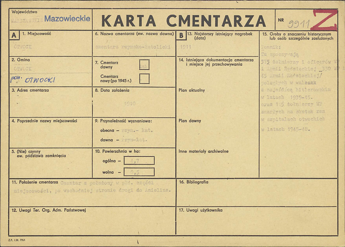KC - Karta cmentarza, skan nr 1