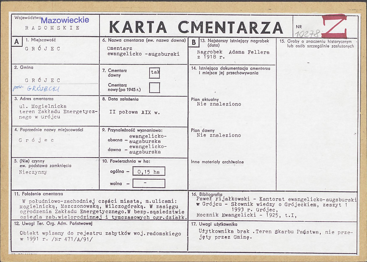 KC - Karta cmentarza, skan nr 1