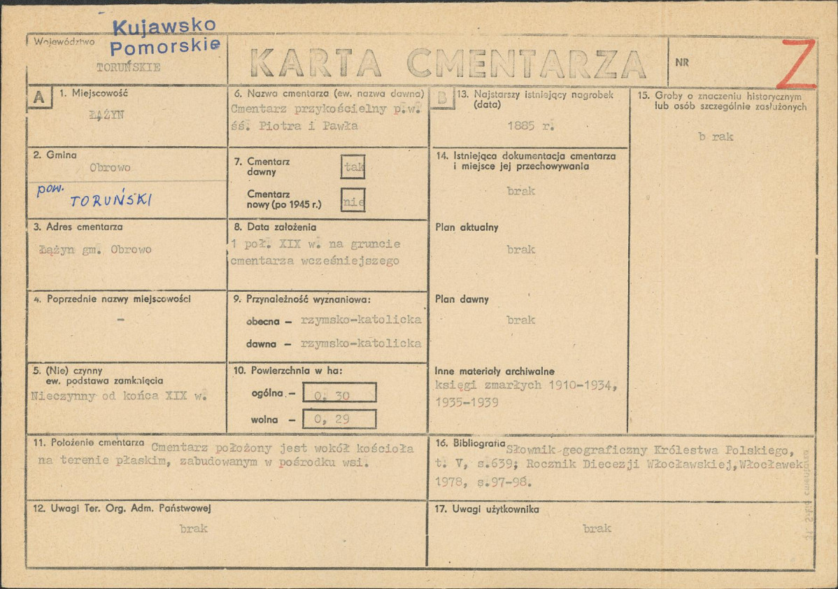 KC - Karta cmentarza, skan nr 1