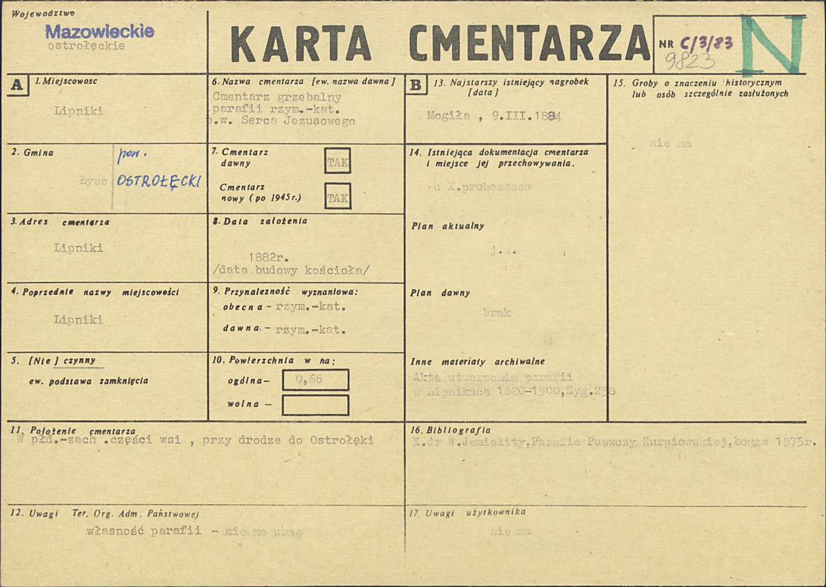 KC - Karta cmentarza, skan nr 1