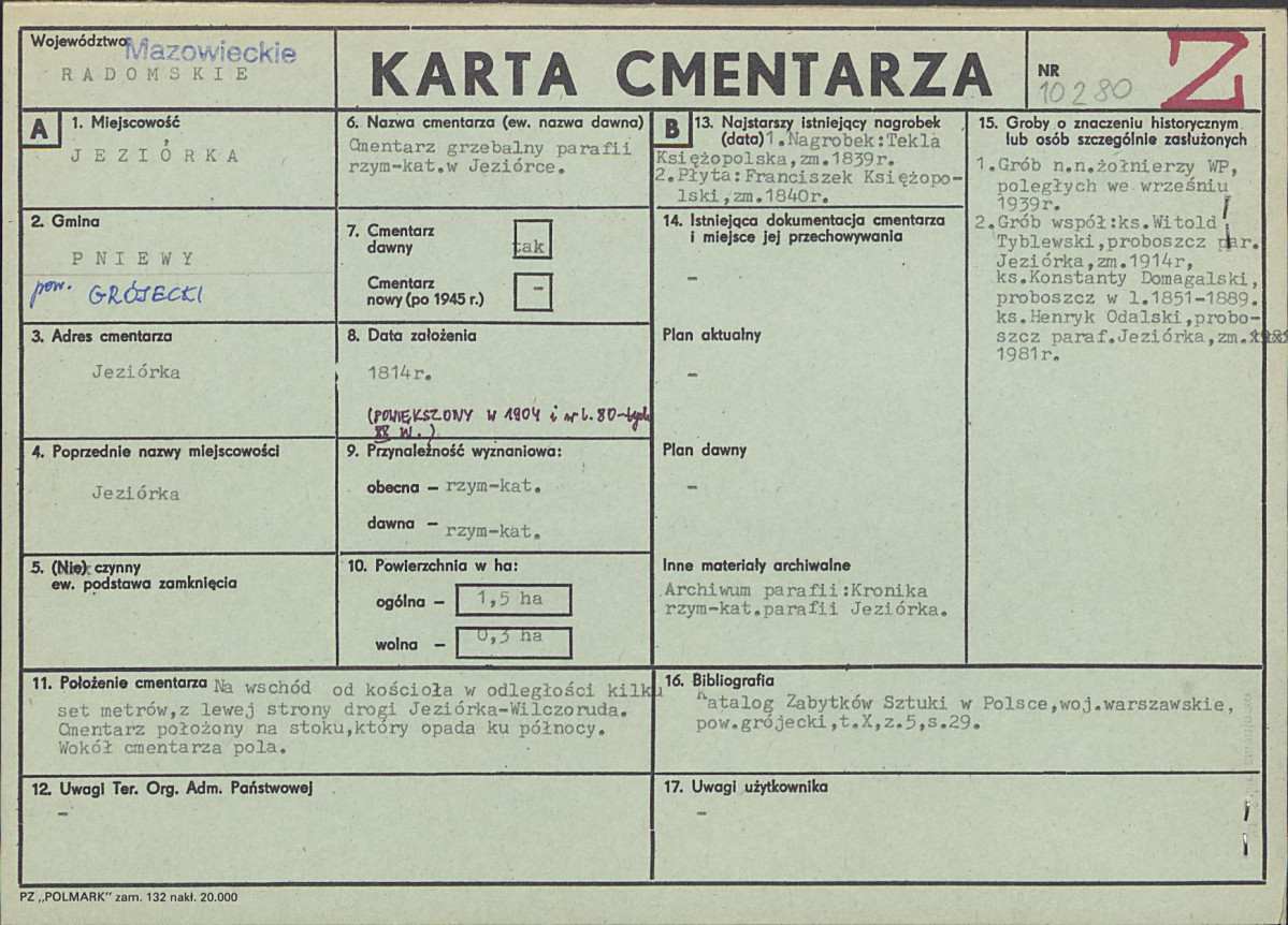 KC - Karta cmentarza, skan nr 1