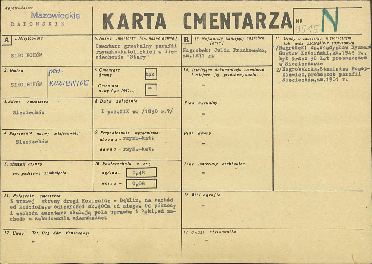 KC - Karta cmentarza, skan nr 1