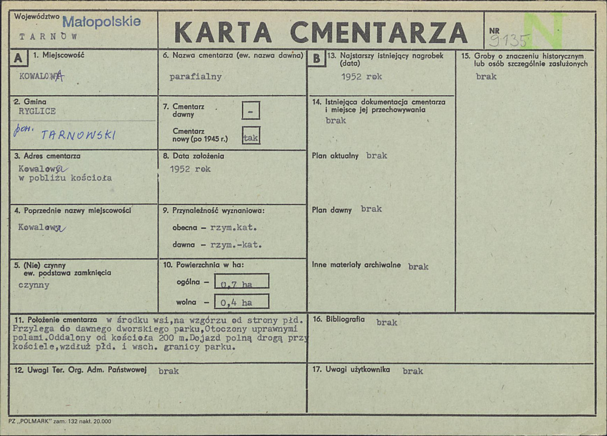 KC - Karta cmentarza, skan nr 1
