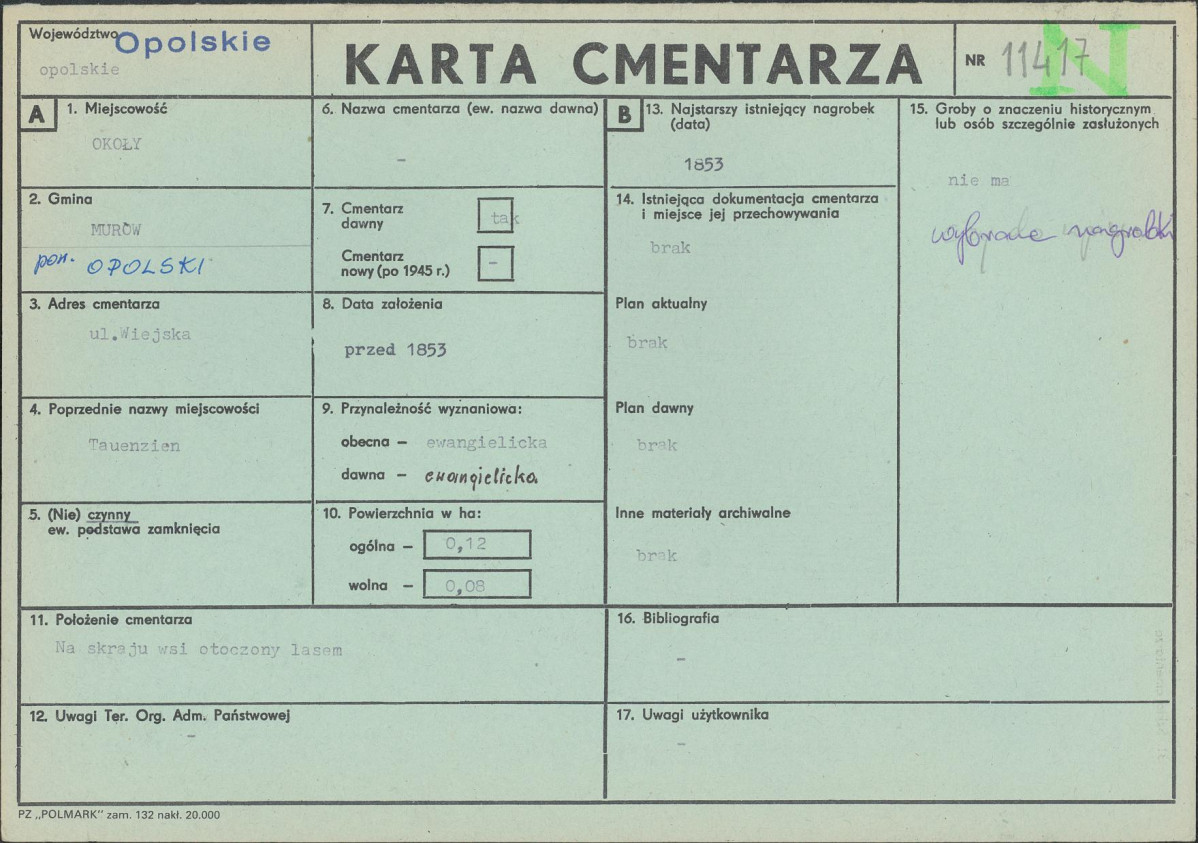 KC - Karta cmentarza, skan nr 1