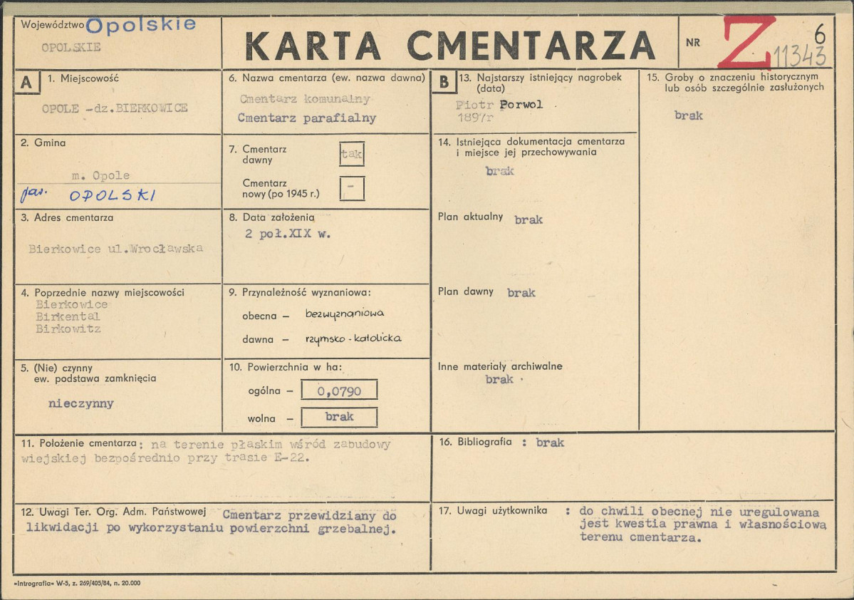 KC - Karta cmentarza, skan nr 1