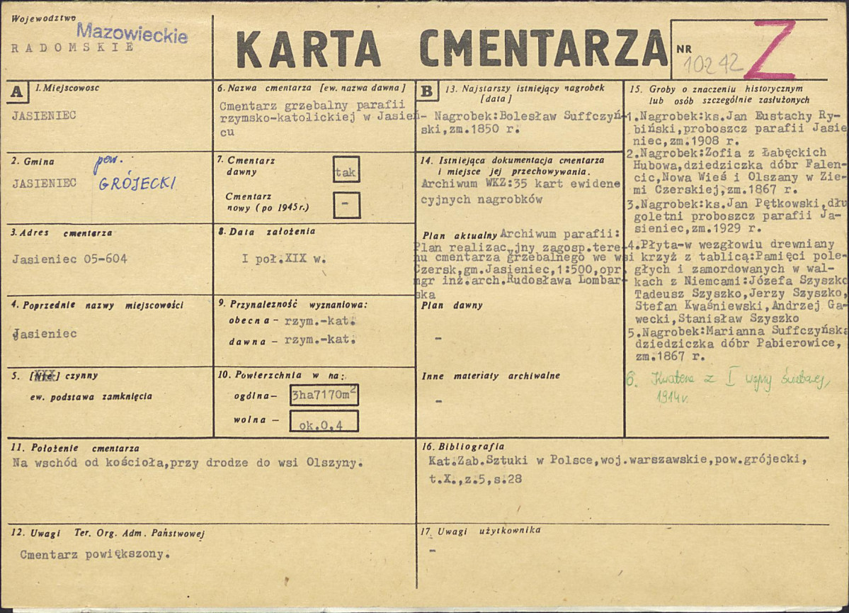 KC - Karta cmentarza, skan nr 1