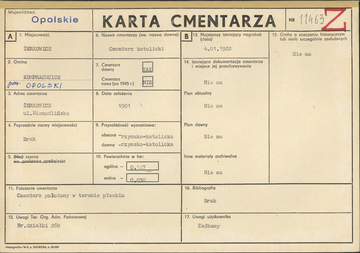 KC - Karta cmentarza, skan nr 1