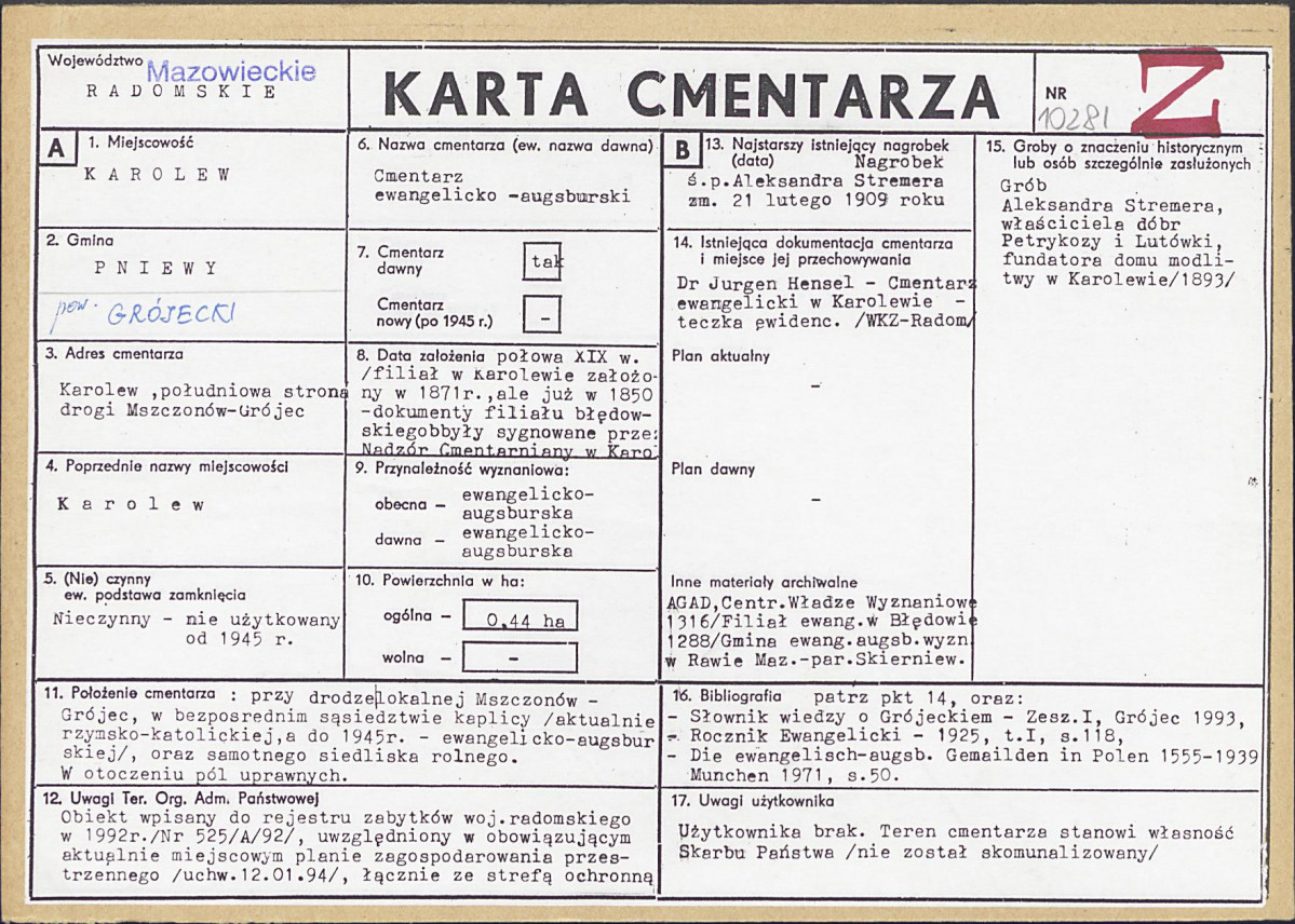 KC - Karta cmentarza, skan nr 1