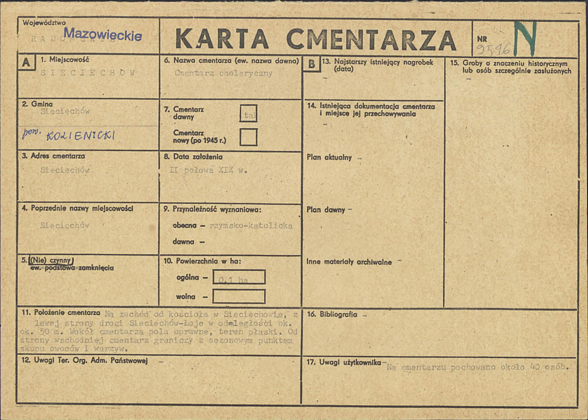 KC - Karta cmentarza, skan nr 1