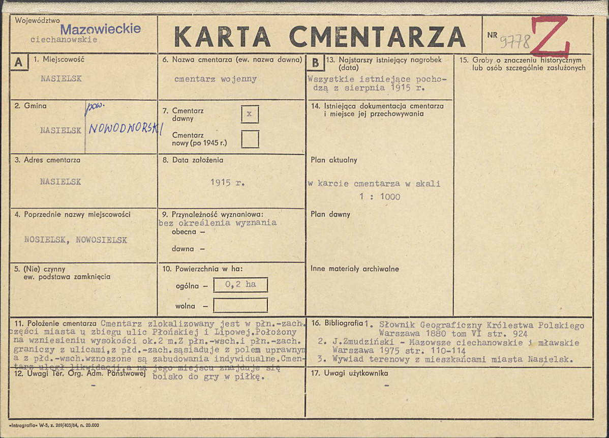 KC - Karta cmentarza, skan nr 1