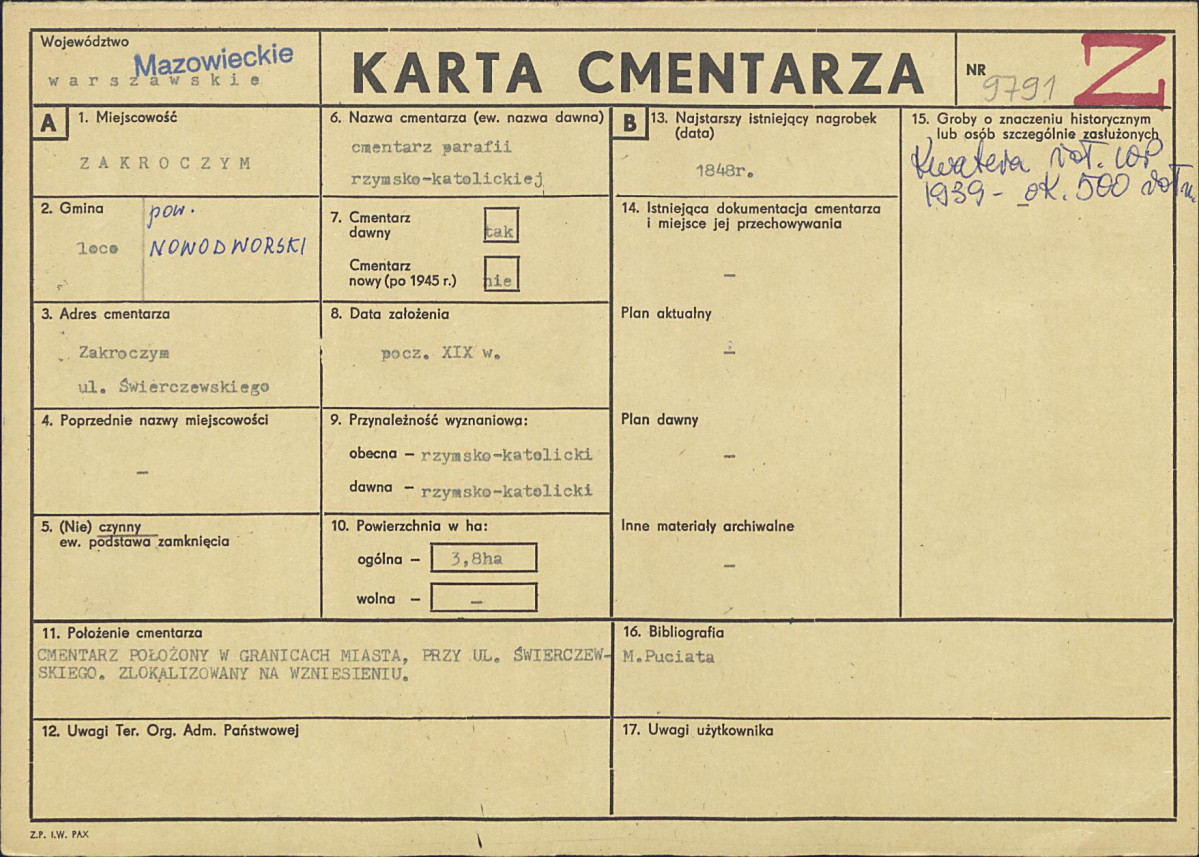 KC - Karta cmentarza, skan nr 1