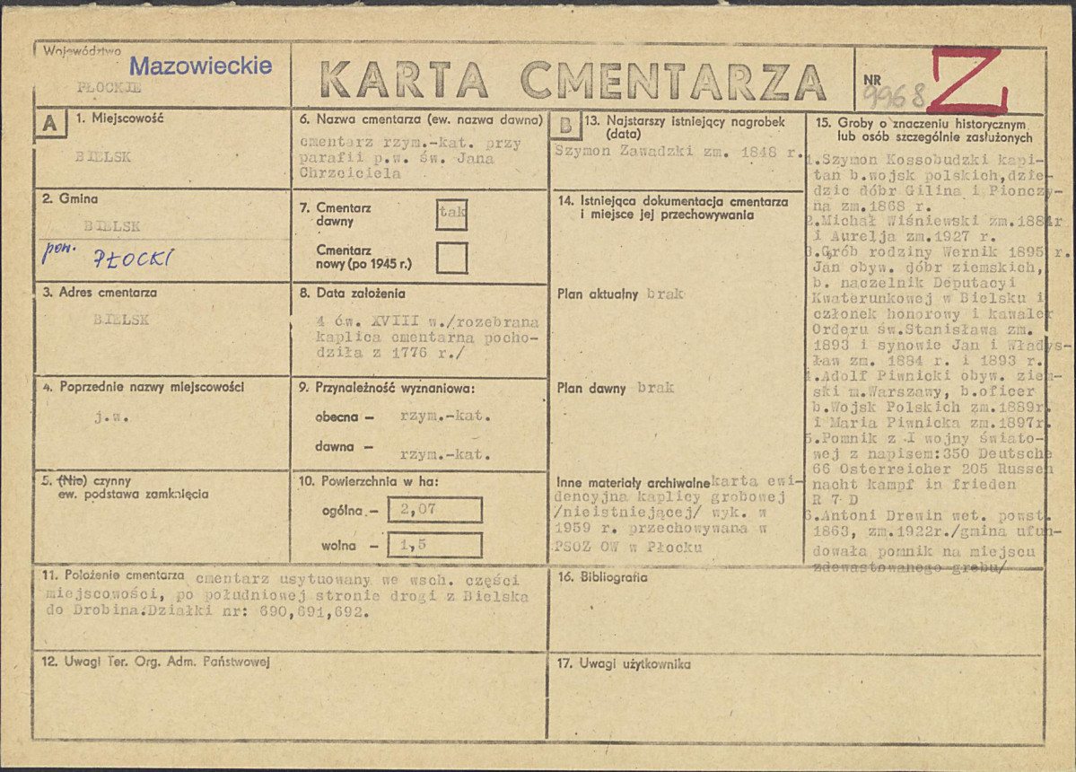 Karta cmentarza, skan nr 1