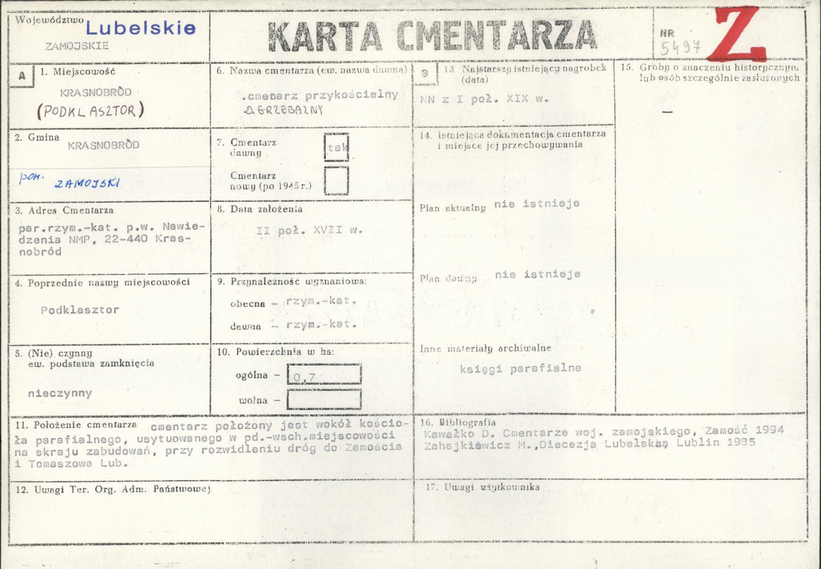 KC - Karta cmentarza, skan nr 1