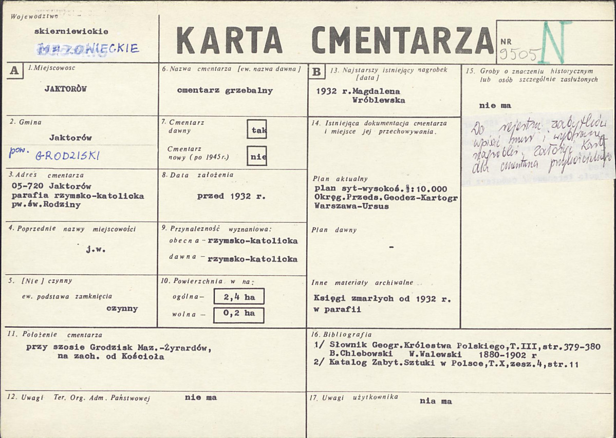 KC - Karta cmentarza, skan nr 1