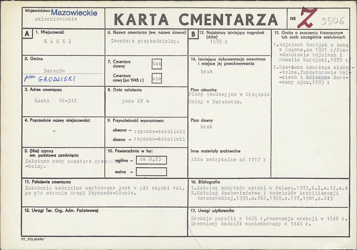 KC - Karta cmentarza, skan nr 1