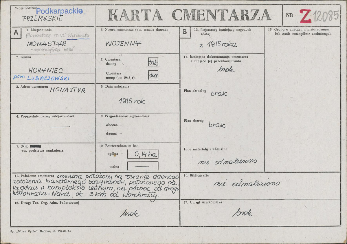 KC - Karta cmentarza, skan nr 1
