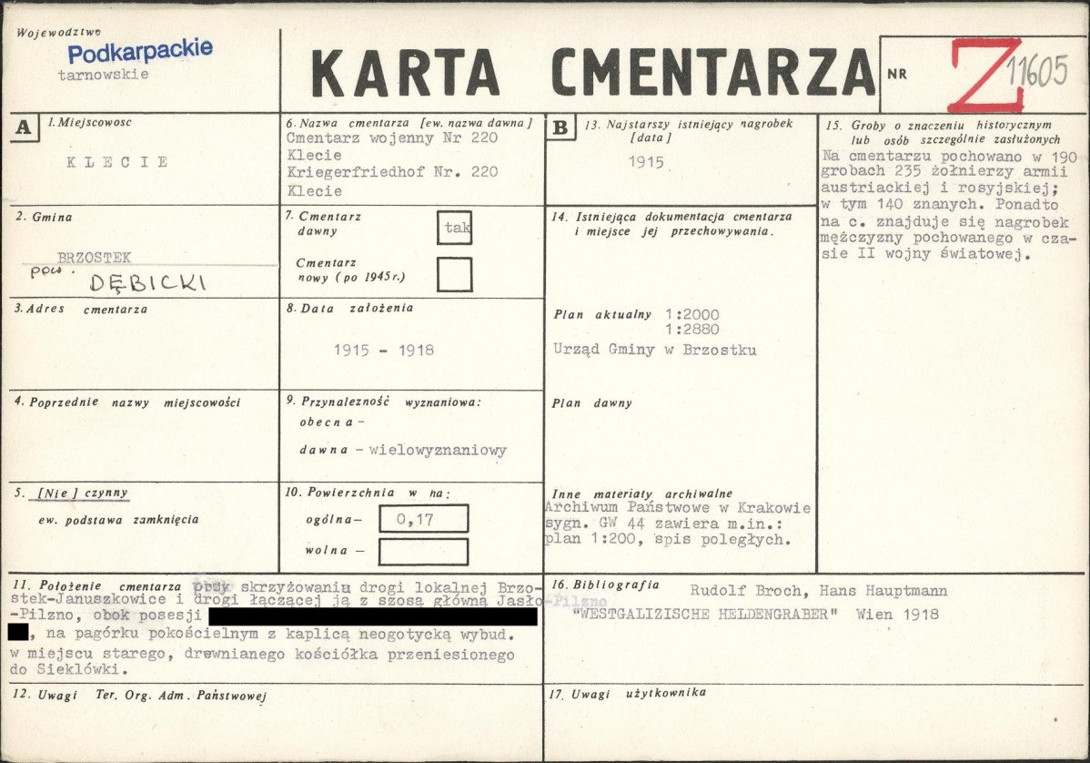KC - Karta cmentarza, skan nr 1