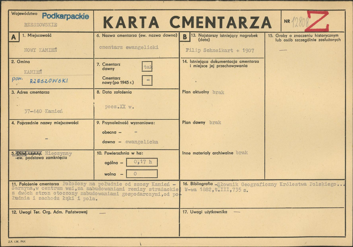 KC - Karta cmentarza, skan nr 1