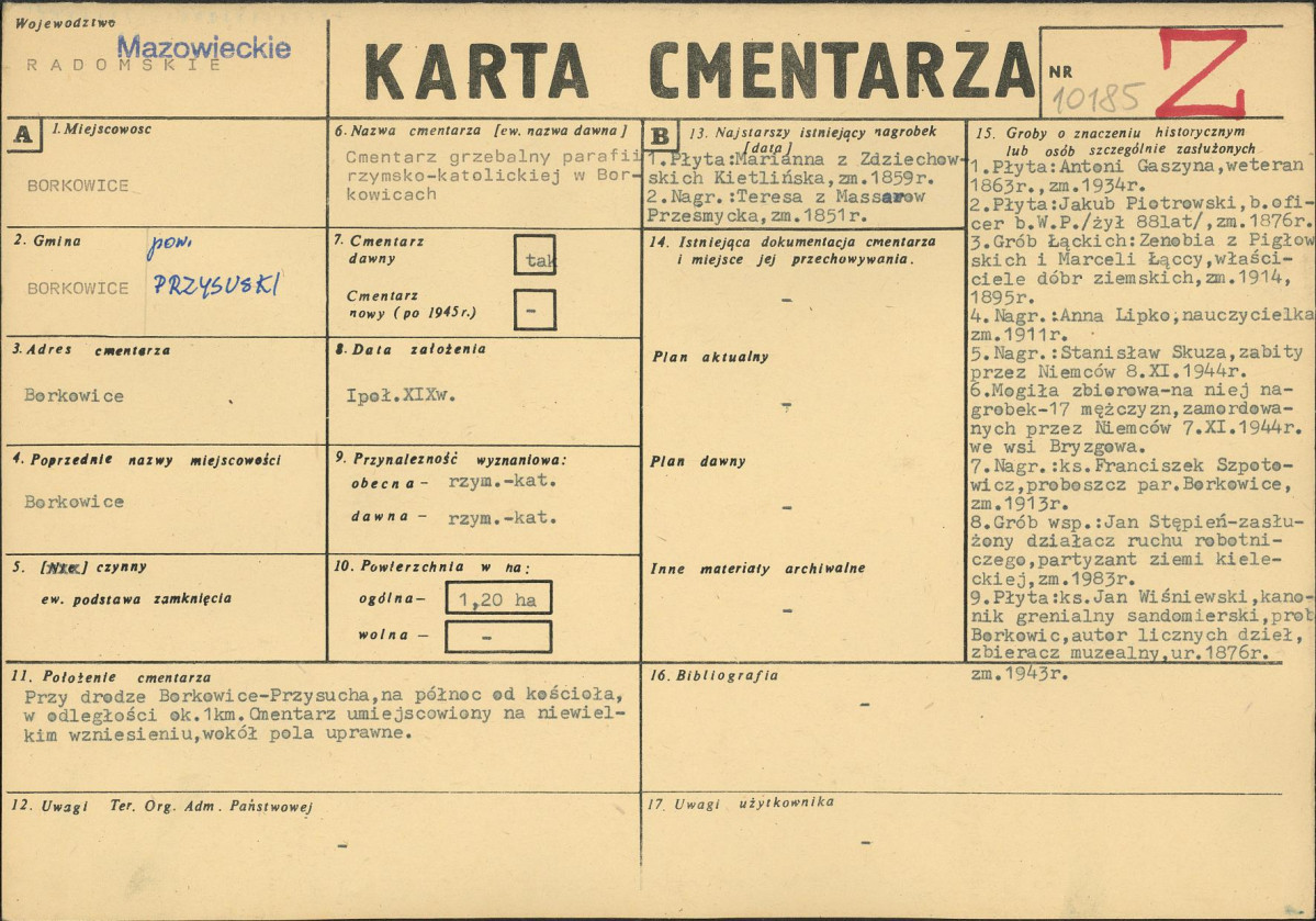 KC - Karta cmentarza, skan nr 1