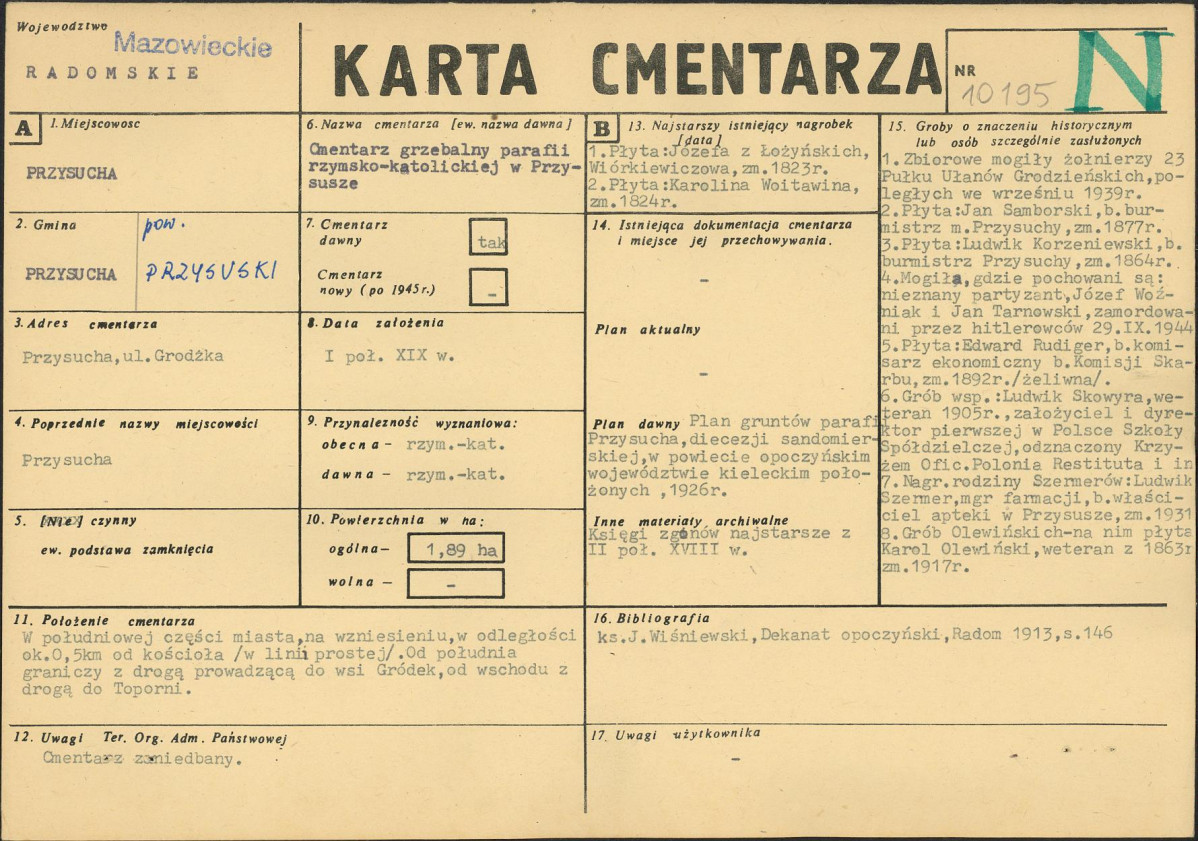 KC - Karta cmentarza, skan nr 1