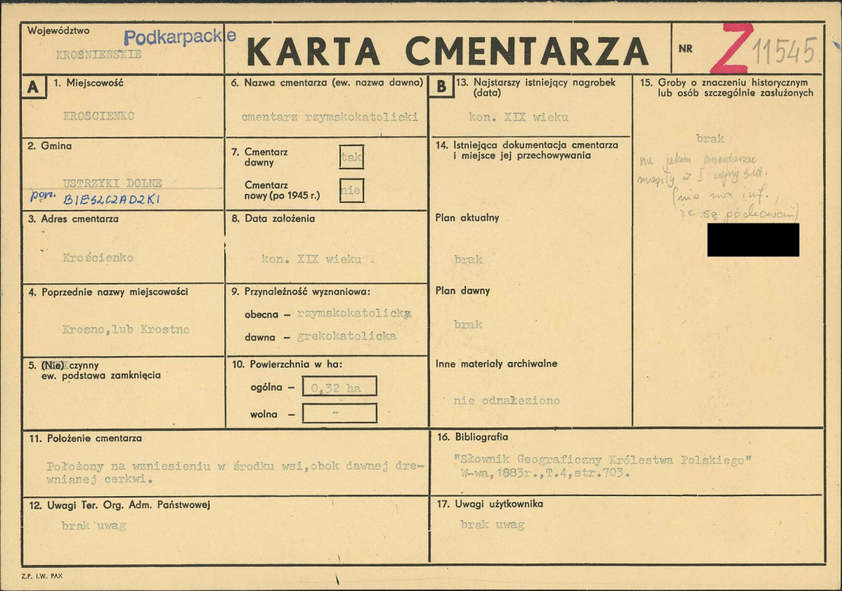 KC - Karta cmentarza, skan nr 1