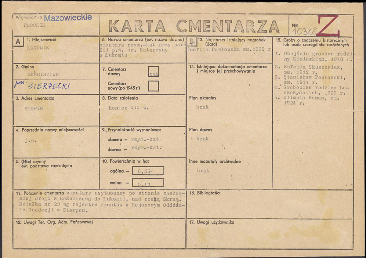 KC - Karta cmentarza, skan nr 1