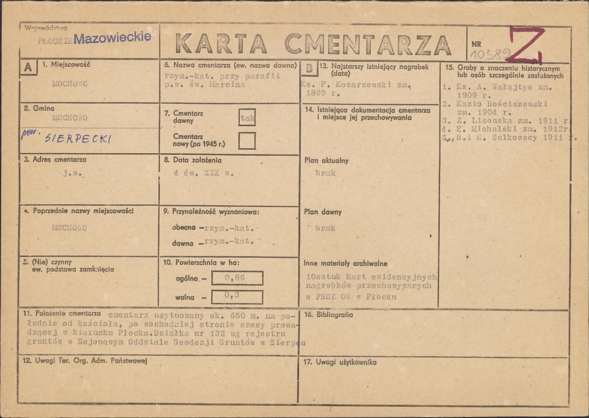 KC - Karta cmentarza, skan nr 1