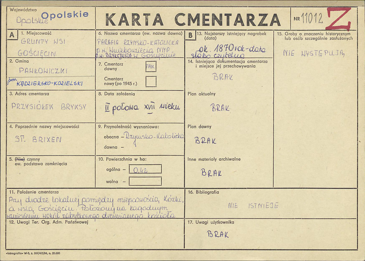 KC - Karta cmentarza, skan nr 1