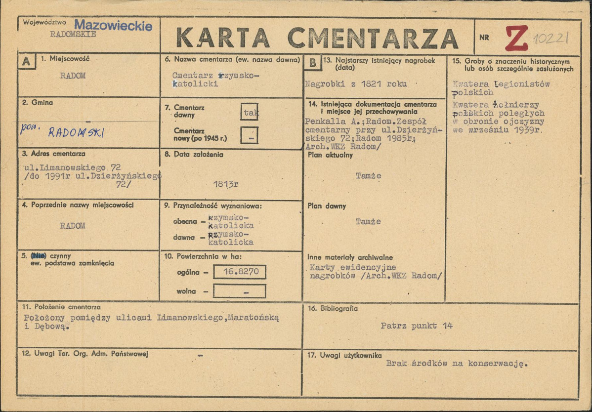 KC - Karta cmentarza, skan nr 1