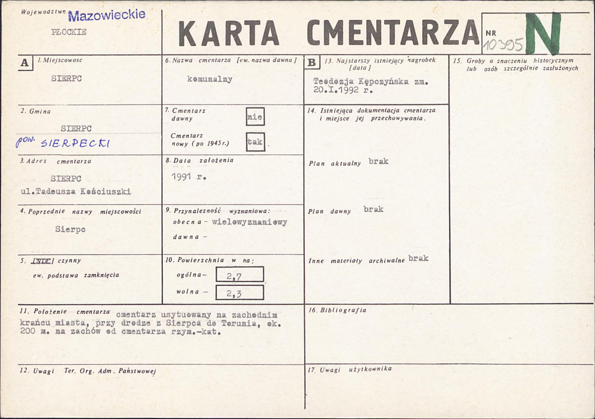 KC - Karta cmentarza, skan nr 1