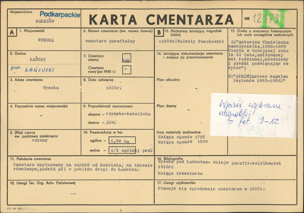 Karta cmentarza, skan nr 1