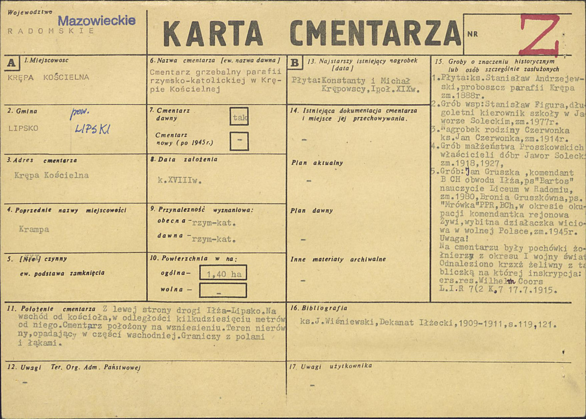 KC - Karta cmentarza, skan nr 1