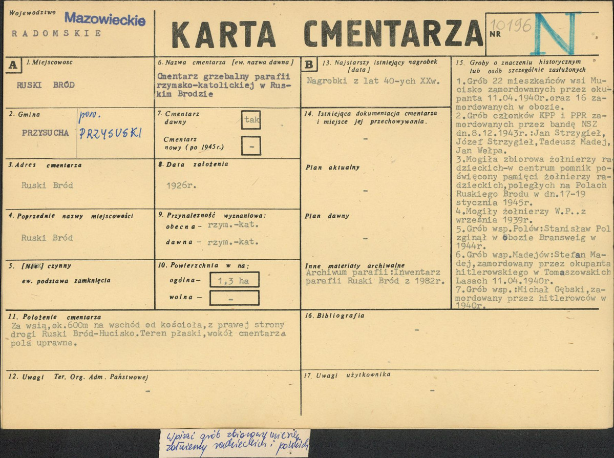 KC - Karta cmentarza, skan nr 1