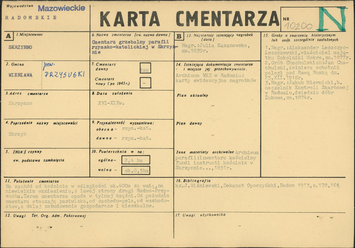 KC - Karta cmentarza, skan nr 1