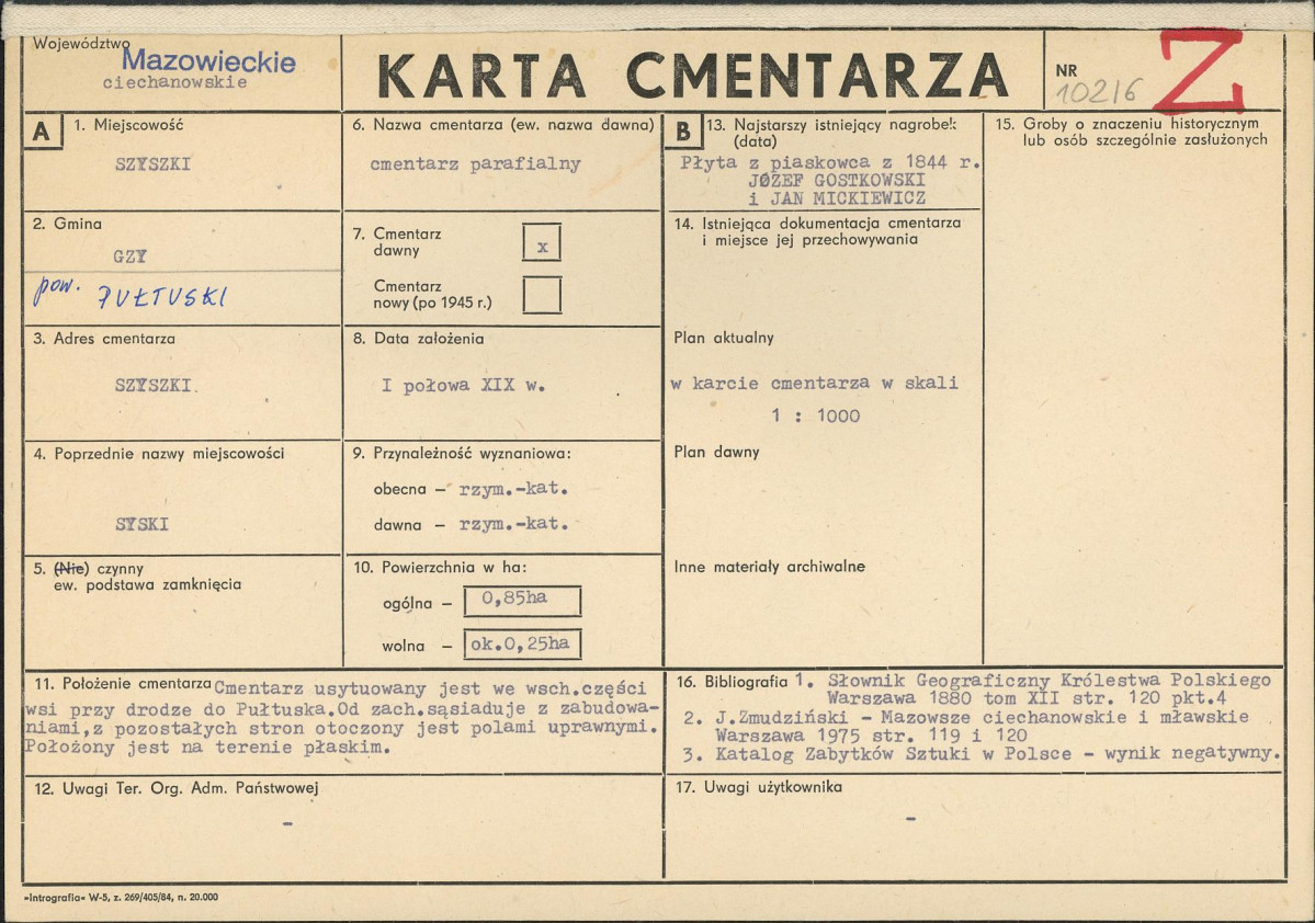 KC - Karta cmentarza, skan nr 1