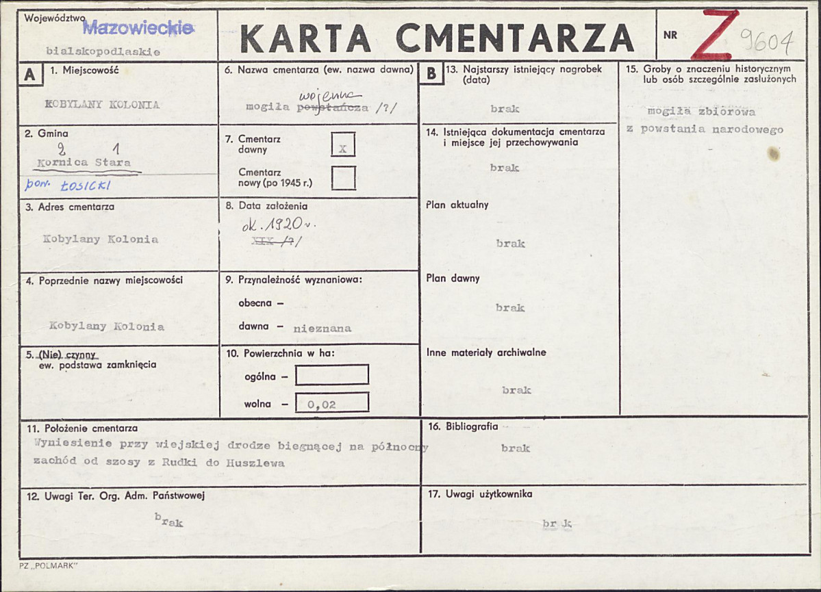 KC - Karta cmentarza, skan nr 1