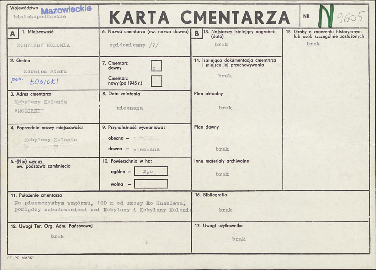 KC - Karta cmentarza, skan nr 1