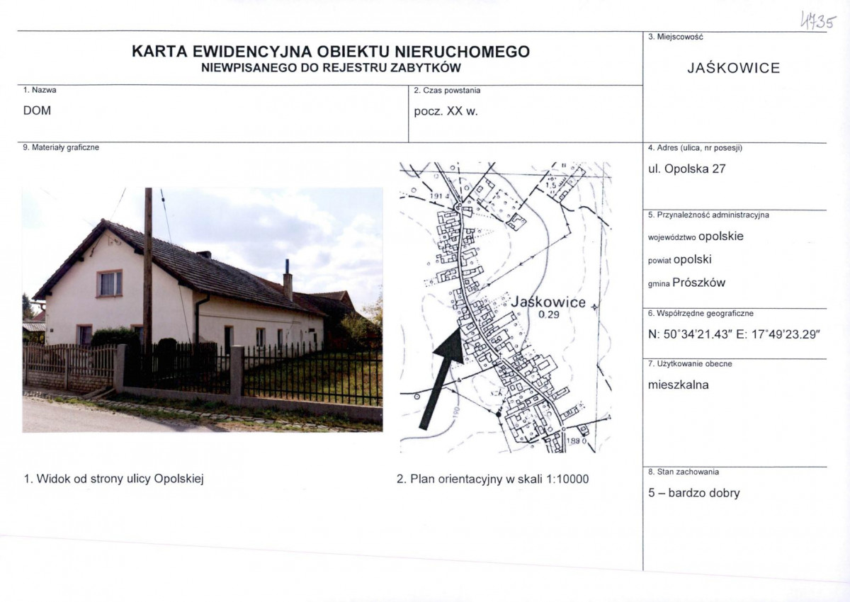 KEZN - Karta obiektu niewpisanego do rejestru, skan nr 1