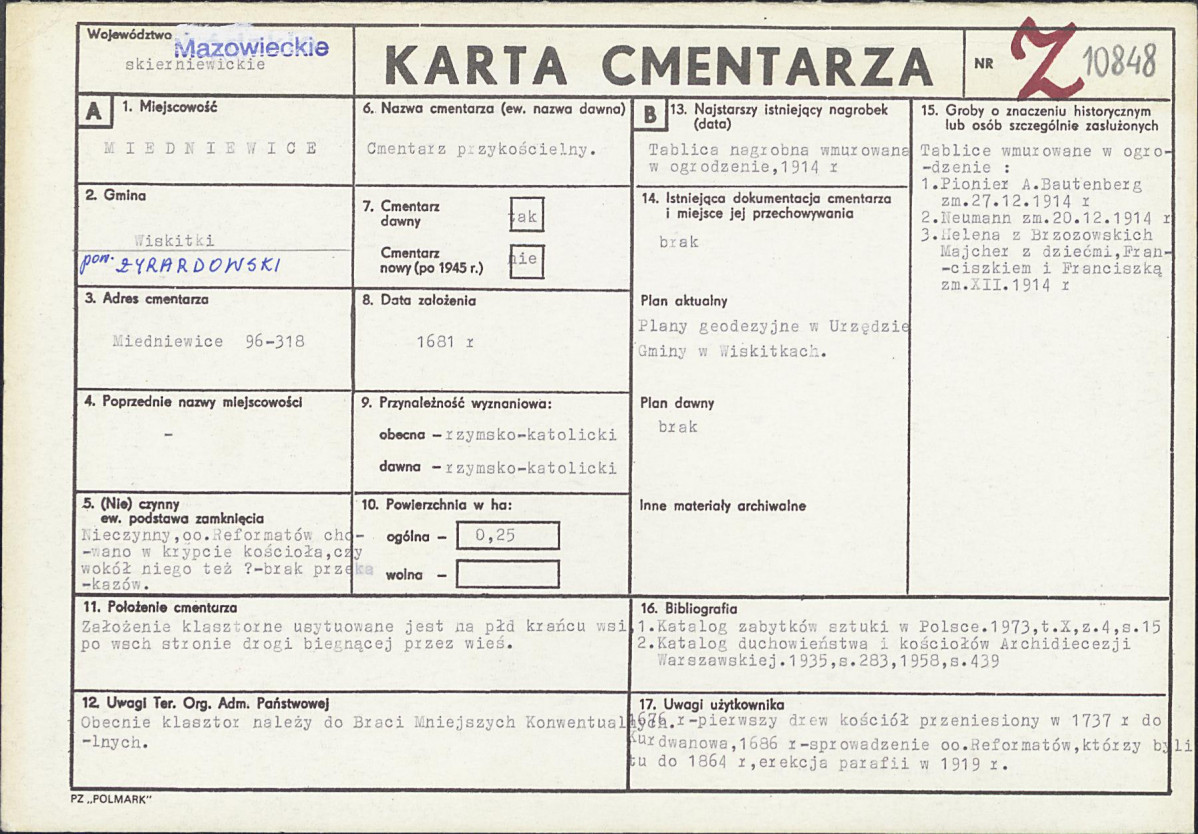 KC - Karta cmentarza, skan nr 1