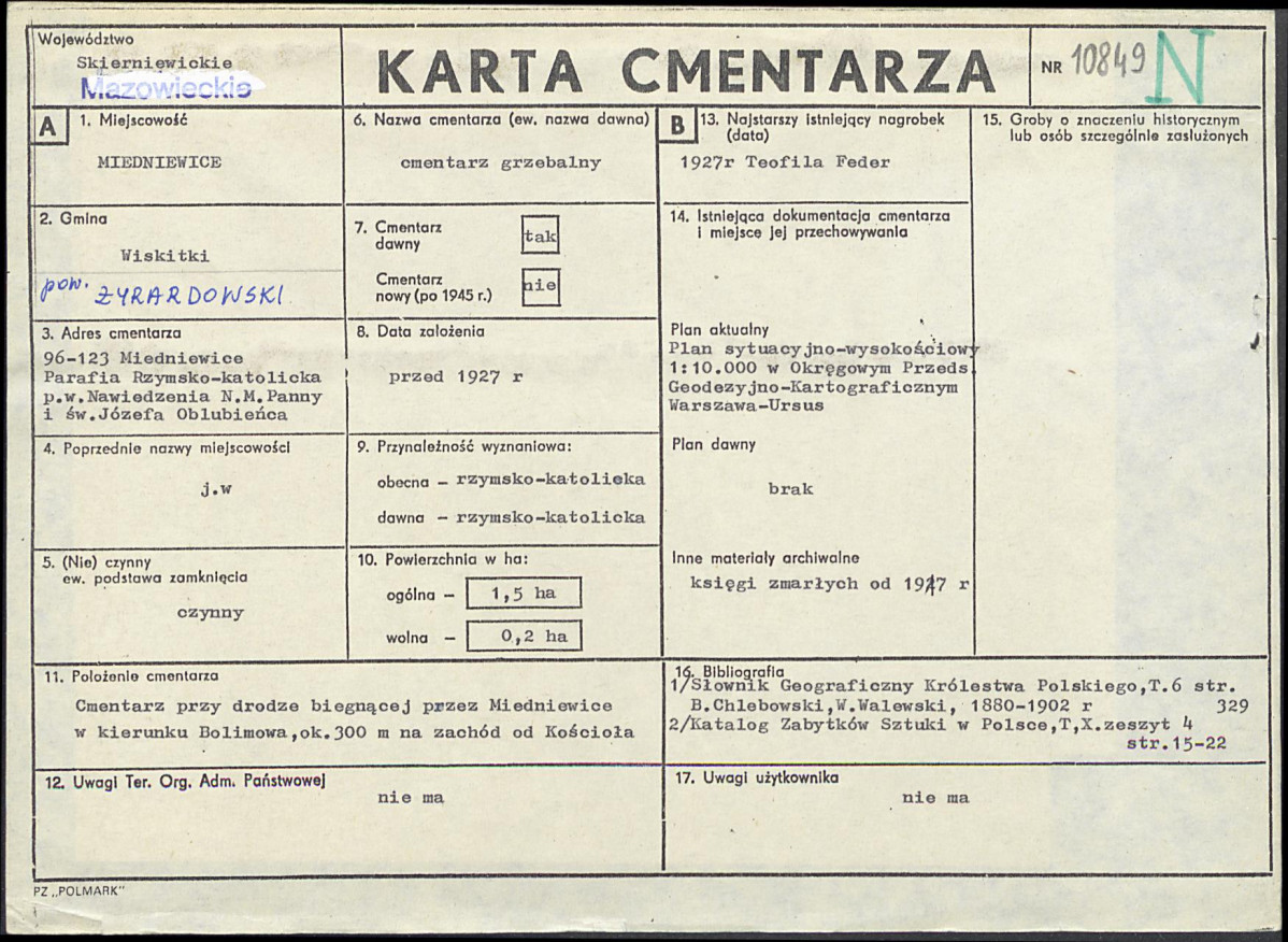 KC - Karta cmentarza, skan nr 1