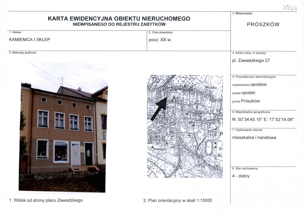 KEZN - Karta obiektu niewpisanego do rejestru, skan nr 1