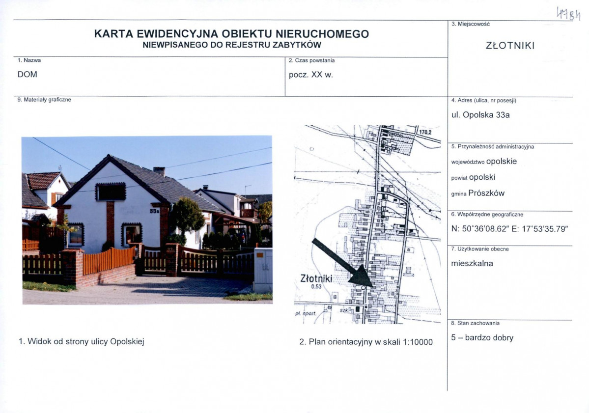 KEZN - Karta obiektu niewpisanego do rejestru, skan nr 1