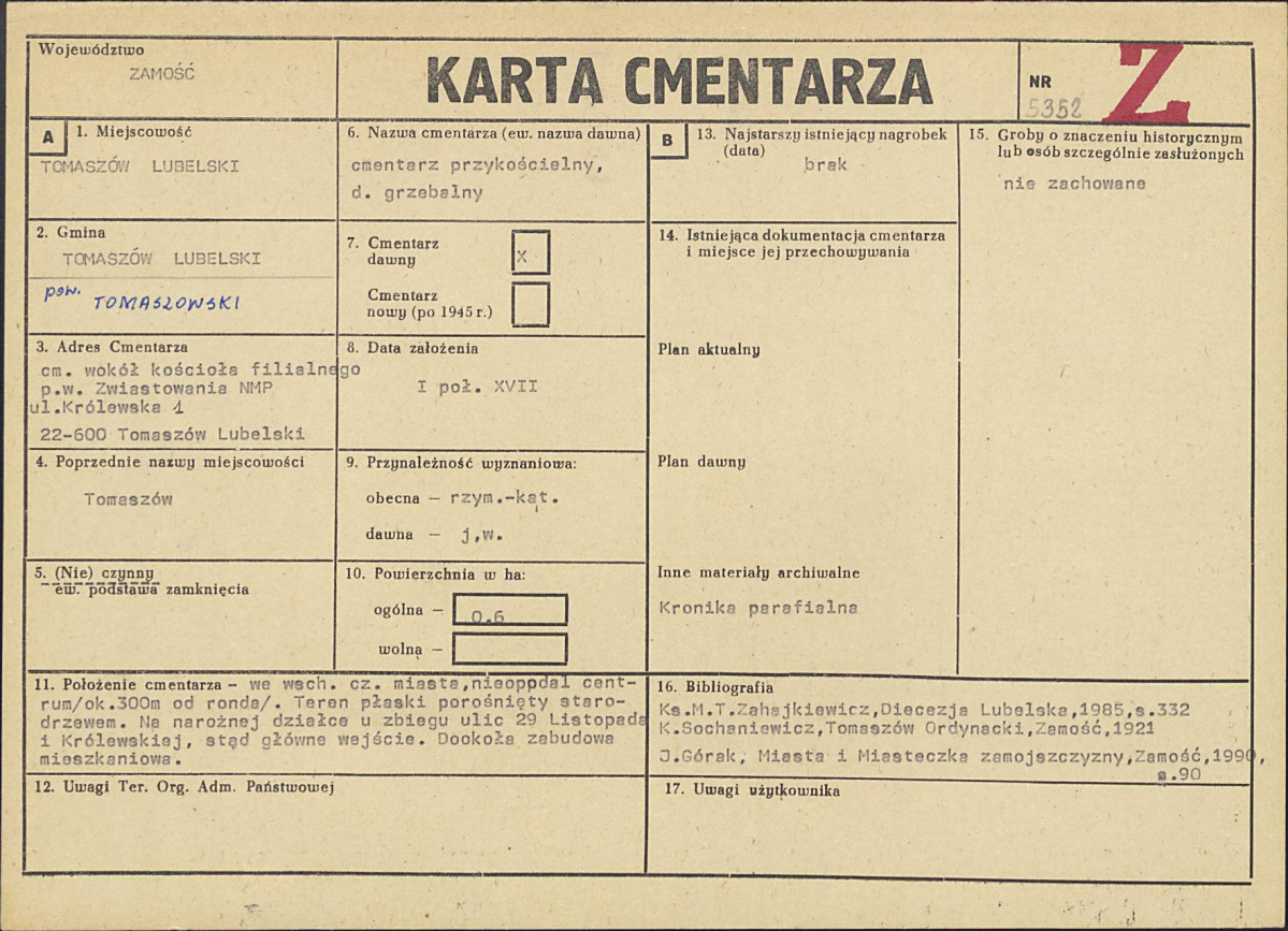 KC - Karta cmentarza, skan nr 1